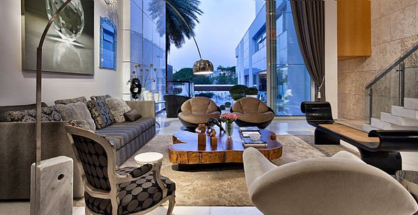 Contemporary-living-room-with-fancy-wooden-coffee-table