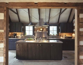 Dark colored salvaged wood cabinets