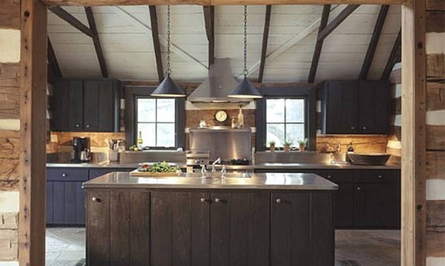 Dark colored salvaged wood cabinets