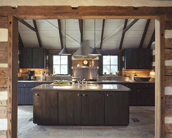 Dark colored salvaged wood cabinets