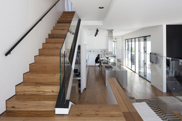 Glass Private House - wooden staircase