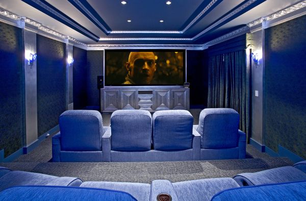 Lavish Media Room clad completley in Cool Blue