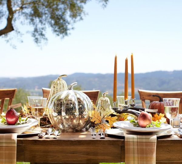 Mercury glass pumpkins add shine to a seasonal table