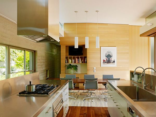 Rammed earth wall texture in contemporary kitchen