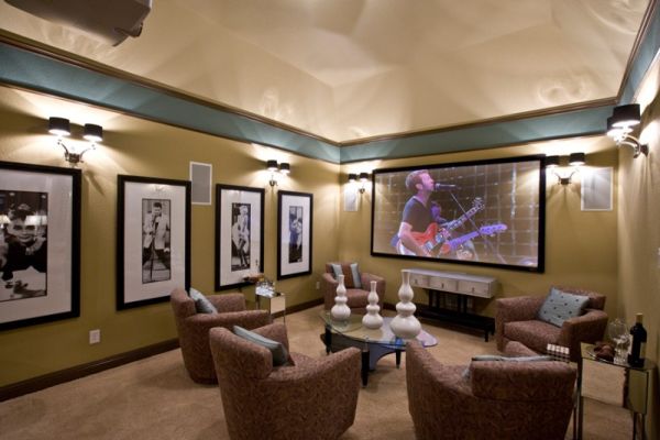 Simple and Graceful Modern Media Room in serene cream and brown