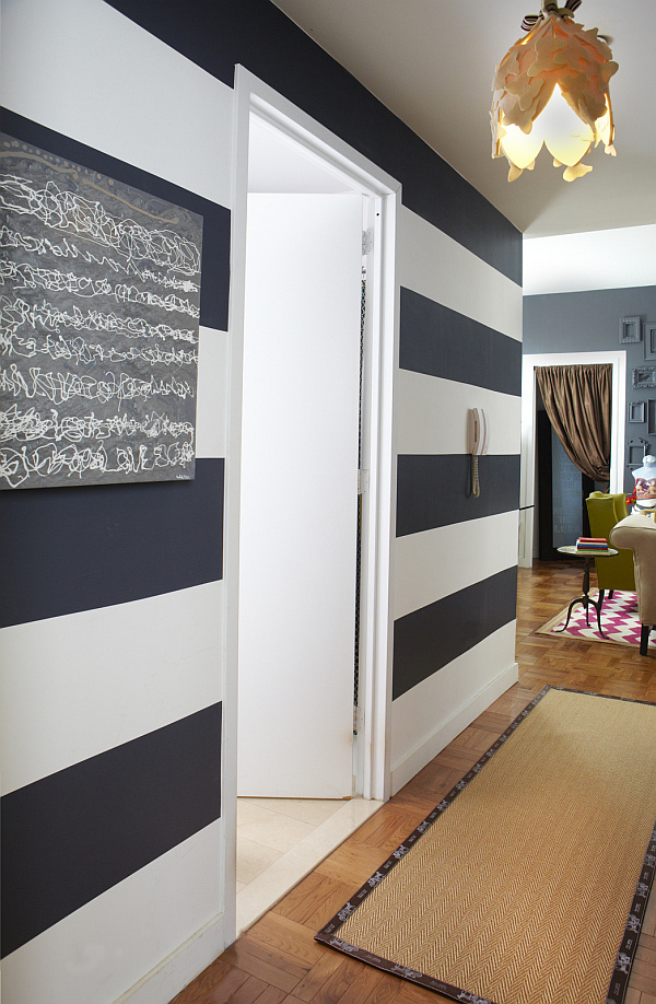 Small Rental Apartment - black and white stripes walls