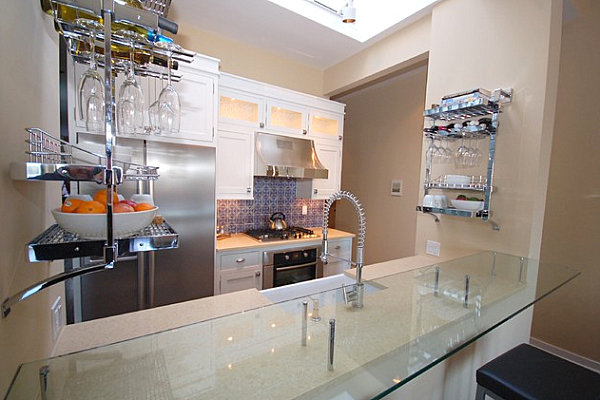 Wall-mounted storage in a modern kitchen