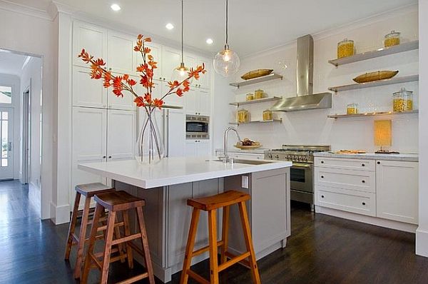 autumn decorating - kitchen with orange flowers