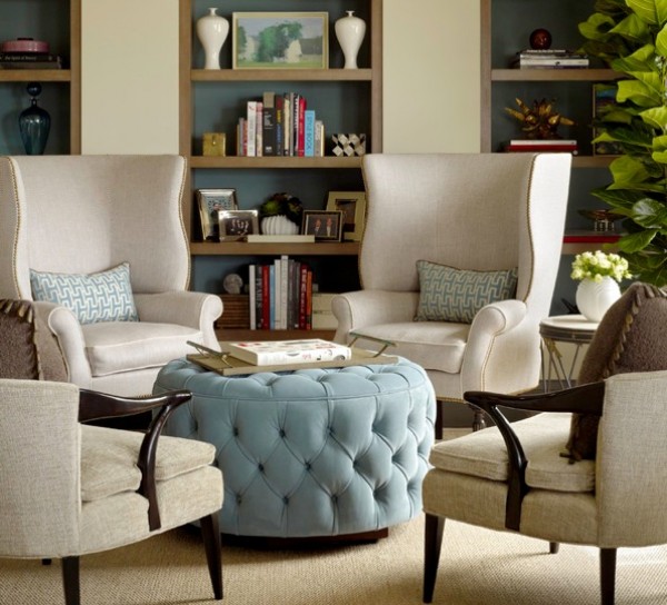 blue circle tufted ottoman