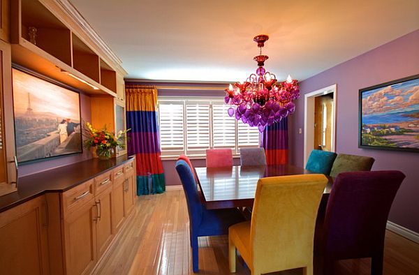 colorful dining room with square table