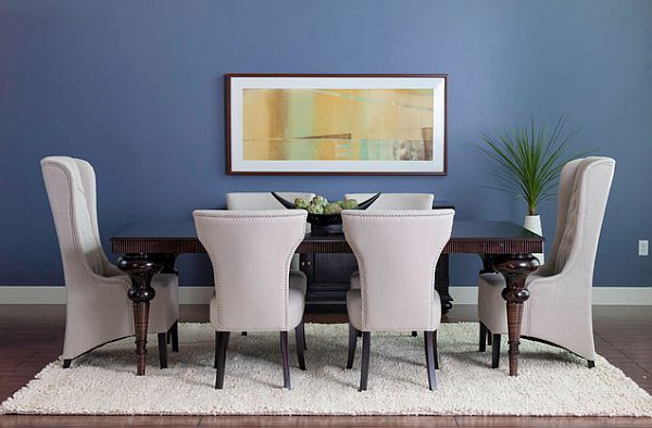 dining room design with blue wall