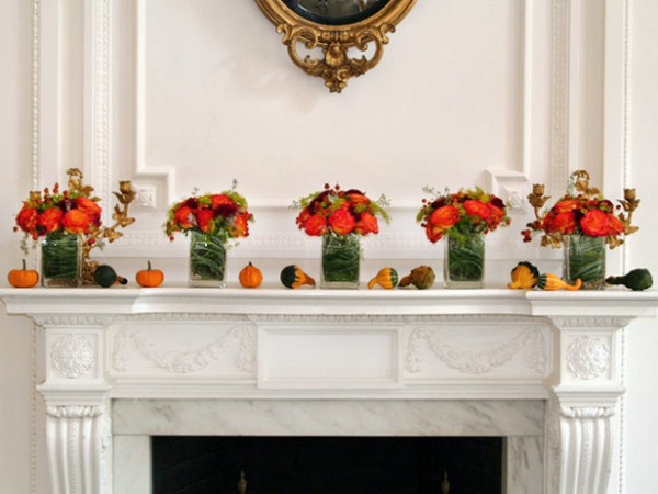 fireplace mantle small pumpkins