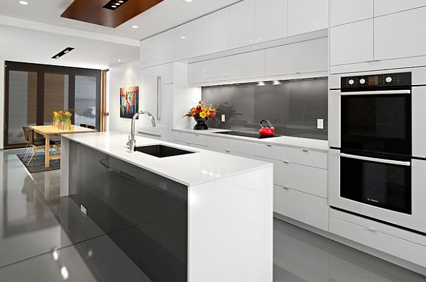 glossy white kitchen