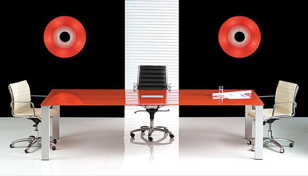 inspirational home office table with red glass