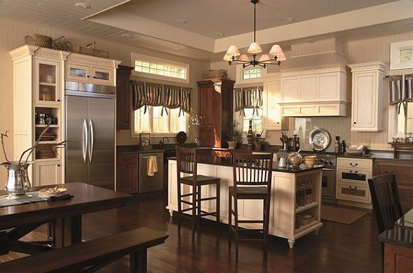 kitchen with fancy window treatments