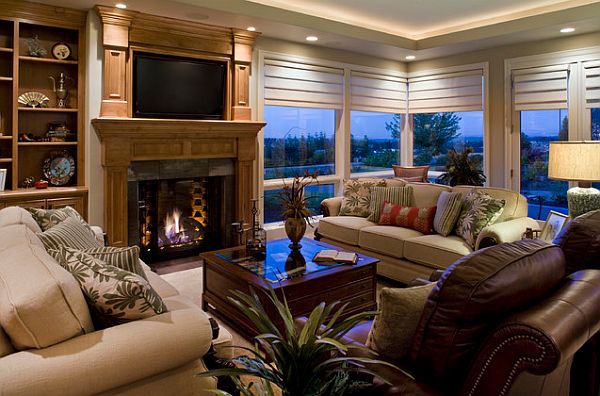 luxury living room with modern window treatments