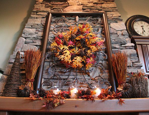 rustic autumn decorations with leaves and branches