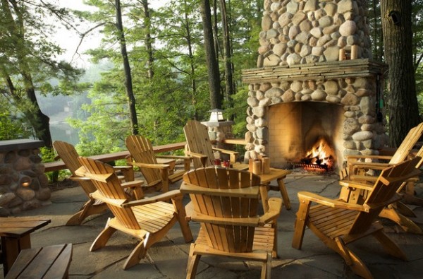 rustic outdoor porch fireplace