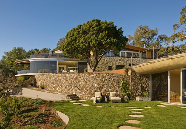 stone wall and beautiful garden