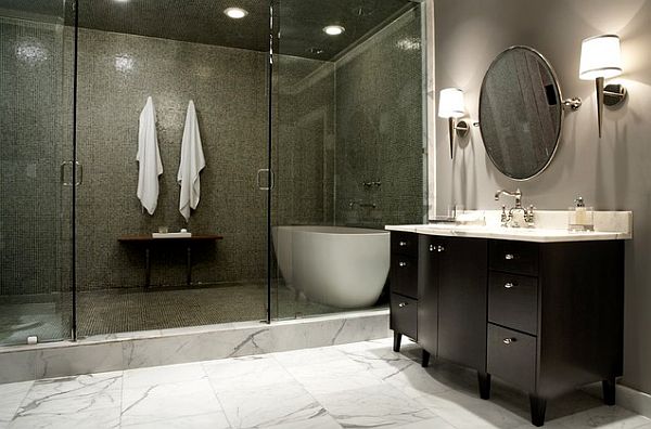 white marble flooring in the bathroom