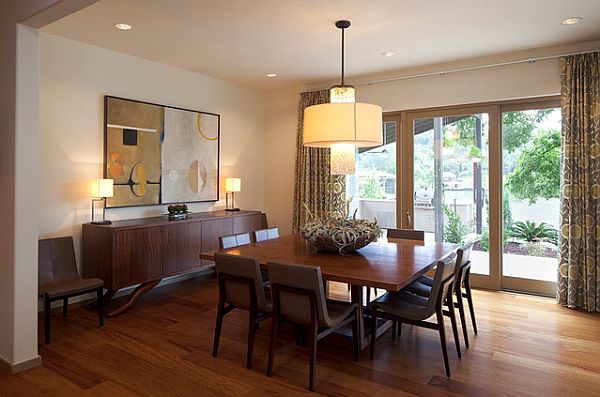 wood square table in contemporary dining room