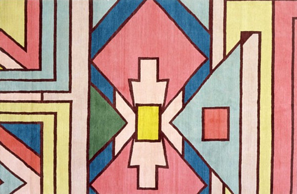 A colorful clean-lined tribal rug