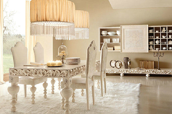 A dining room in shades of cream