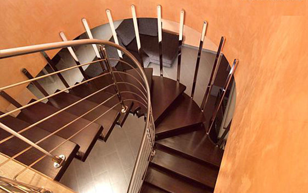 A metal and wood staircase