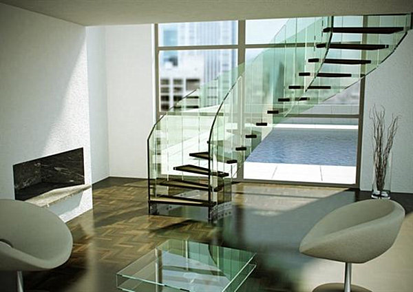 A modern glass handrail