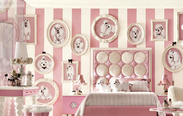 A pink and white luxury bedroom