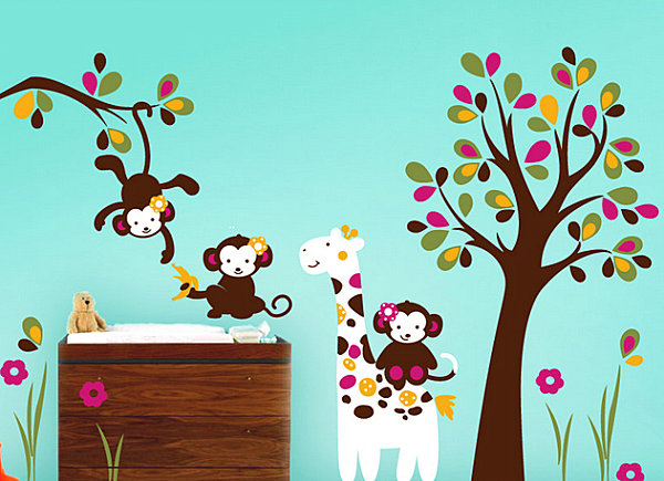 A tree and monkey nursery wall decal