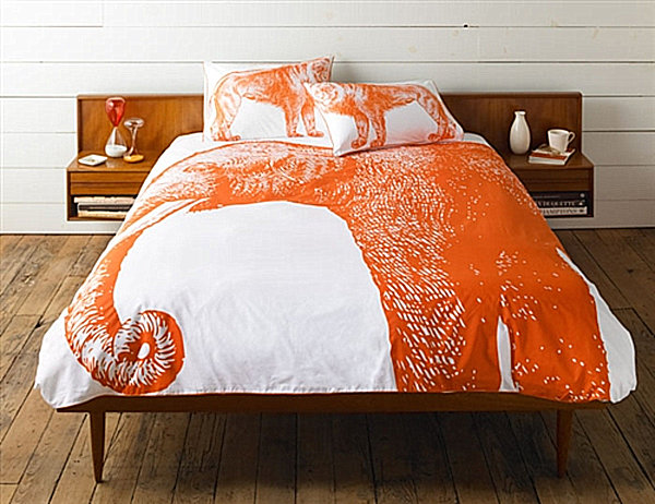 An elephant duvet cover in orange