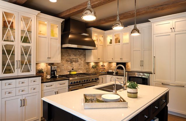 Black and white traditional styled kitchen with clean, modern lines