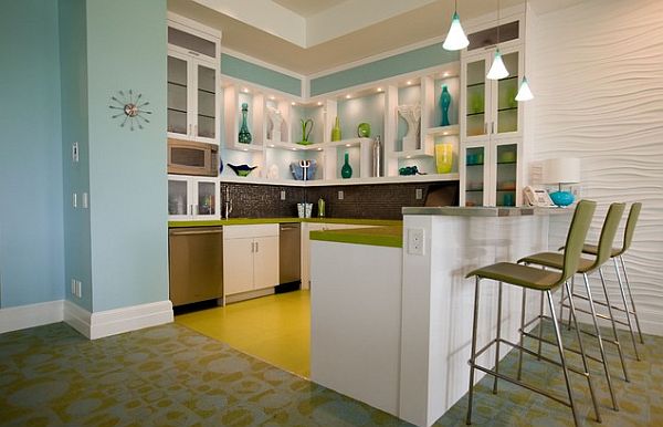 Blue-and-green-corner-kitchen-furniture