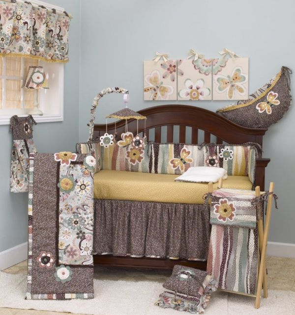 Brown floral crib bedding set for girls bedroom and nursery