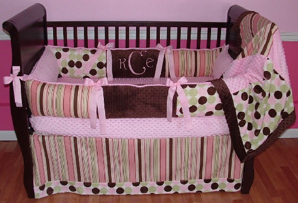 City Girl baby bedding in pink and polka dots