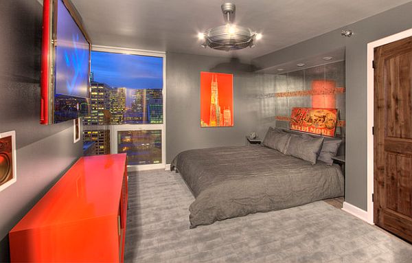 Colorful penthouse bedroom for a teenage boy