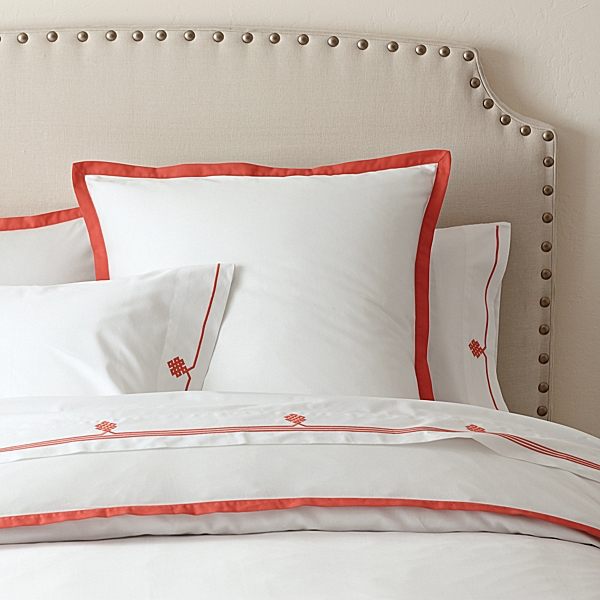 white duvet with orange border