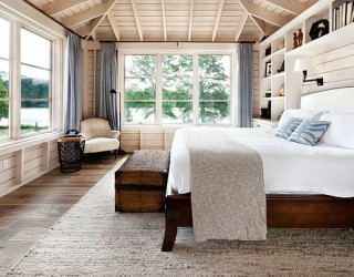 Country modern bedroom with wooden bed frame