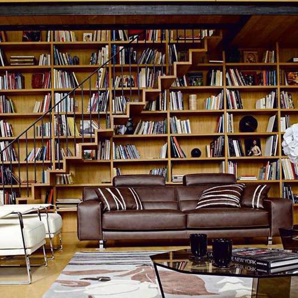 Creative-home-library-design-the-integrates-the-stairs-in-its-visual-appeal