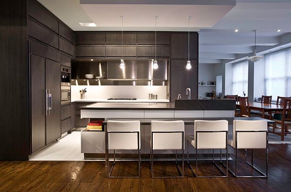 Dark modern corner kitchen furniture with white accents