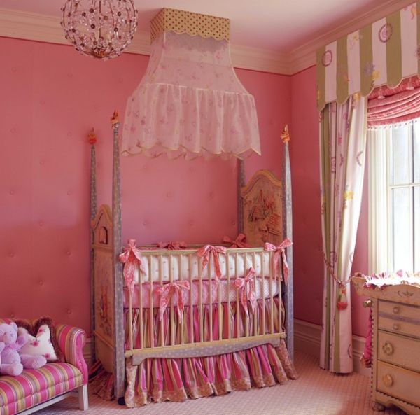 Elegant-baby-bedding-for-little-girls-draped-in-pink