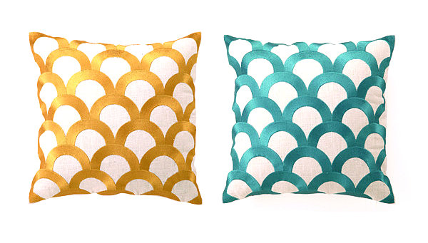Embroidered scale pattern pillows