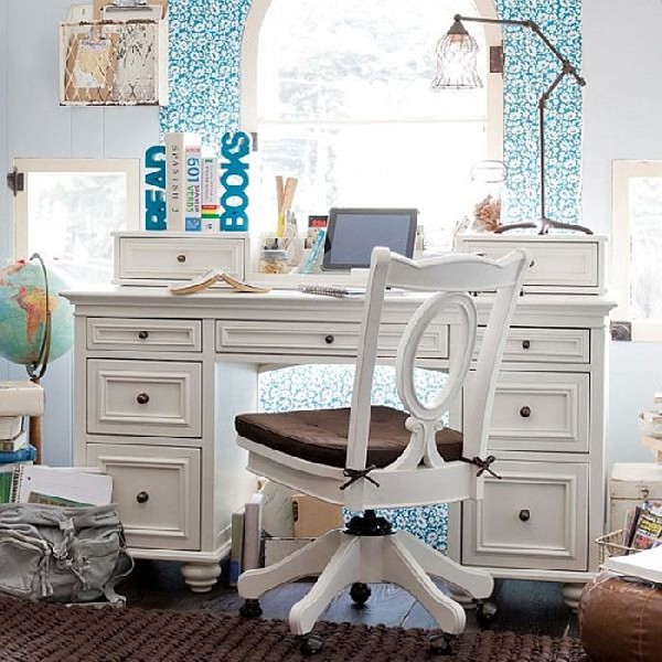 Exquisite teen girls home office space in gentle shades