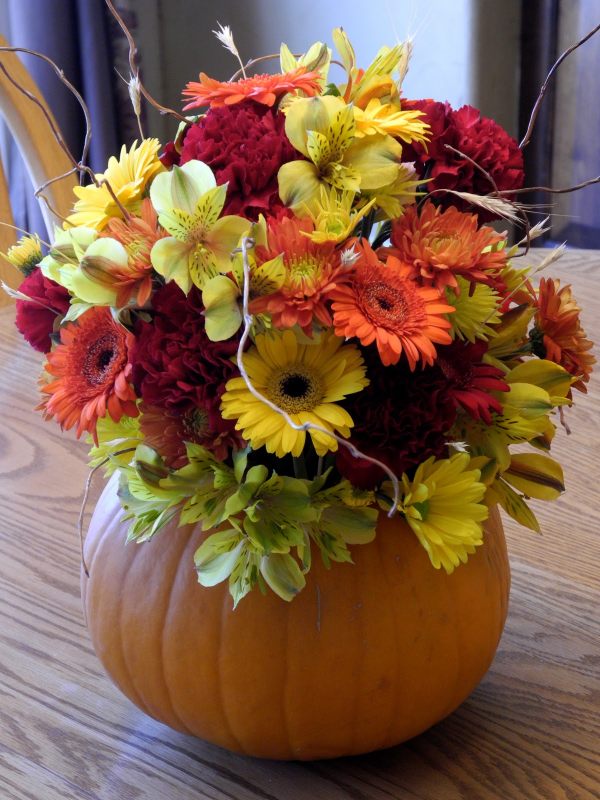 Flowers in a pumpkin