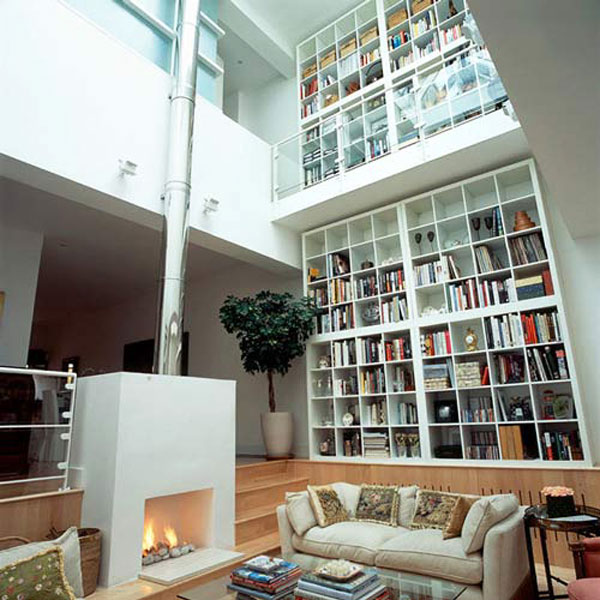 Giant-modern-two-story-home-library-in-single-tone