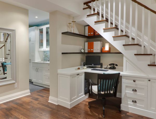 Home office design utilizes the place underneath the stairs