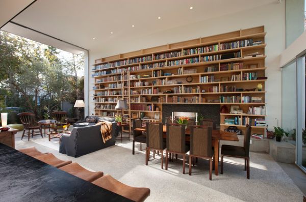 Living room library at the Goodman Residence