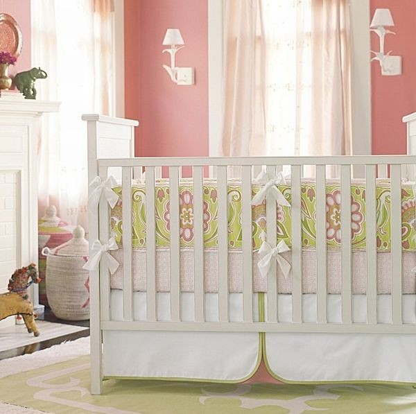 Lola crib set with whimsical patterns for little girls