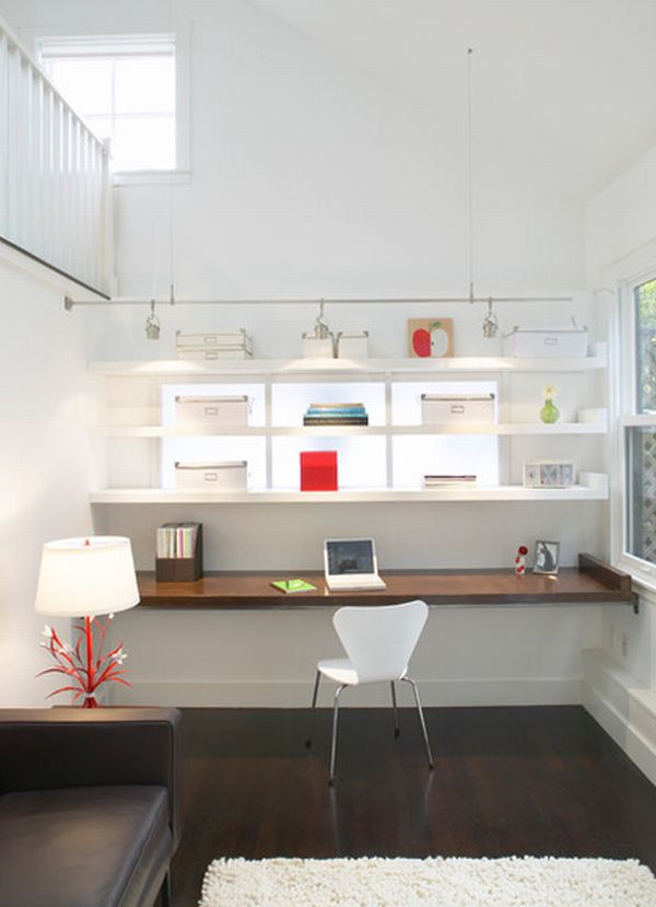 Lovely modern home office with a white backdrop